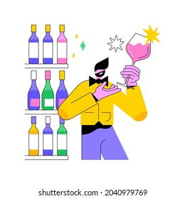 Sommelier abstract concept vector illustration. Wine steward, restaurant expert, wine service, food menu, certification, international guild, glass bottle, serving drink abstract metaphor.