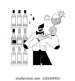 Sommelier abstract concept vector illustration. Wine steward, restaurant expert, wine service, food menu, certification, international guild, glass bottle, serving drink abstract metaphor.