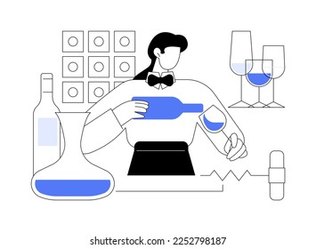 Sommelier abstract concept vector illustration. Wine steward, restaurant expert, wine service, food menu, certification, international guild, glass bottle, serving drink abstract metaphor.