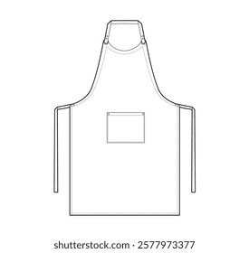 Sommelier Apron typical A-shaped throw-overs technical fashion illustration. Chef uniform for cooking Flat sketch outline apparel template front view. Women, men unisex CAD mockup on white background