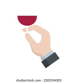 Vidrio sommelier en el icono de la mano. Ilustración plana de vidrio sumelier en el icono vector de mano aislado en fondo blanco