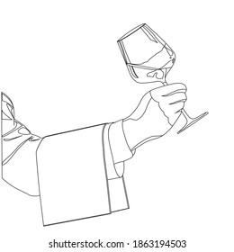 Sommelier Hand With Glass Of Wine Vector One Line Black