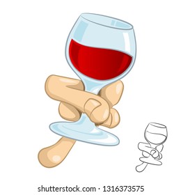 Sommelier hand holds a glass of red wine on a white background. Vector illustration