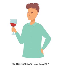 Sommelier holding a glass of red wine, smiling and looking away