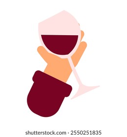 Sommelier holds a glass of red wine in his hand. French winemaking traditions. Image for design of countries cultural traditions. Simple flat vector isolated on white background