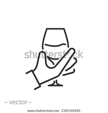 sommelier icon, tasting wine, hand holding alcohol drink, winery expert, thin line symbol on white background - editable stroke vector illustration