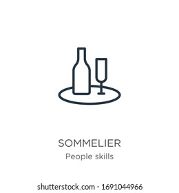 Sommelier icon. Thin linear sommelier outline icon isolated on white background from people skills collection. Line vector sign, symbol for web and mobile