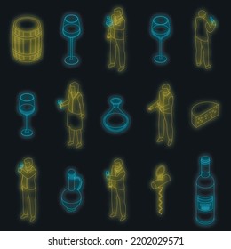 Sommelier Icons Set. Isometric Set Of Sommelier Vector Icons Neon Color On Black