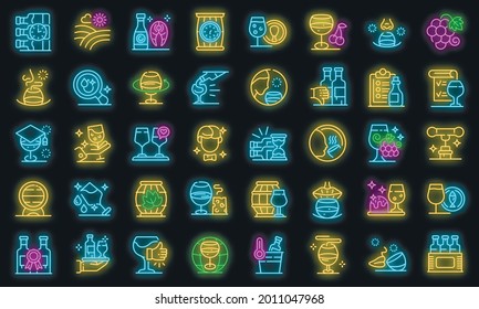 Iconos sumilleres. Conjunto de esquemas de iconos vectoriales sumiller color neón sobre negro