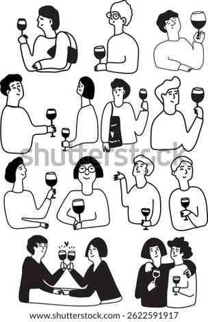 Sommelier ink drawing set. Wine. Line art	
