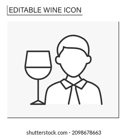  Sommelier line icon. Man tasting,consumption of better wine and recommendations. Wine concept. Isolated vector illustration. Editable stroke