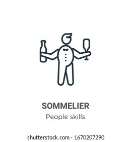 Sommelier Outline Vector Icon. Thin Line Black Sommelier Icon, Flat Vector Simple Element Illustration From Editable People Skills Concept Isolated Stroke On White Background