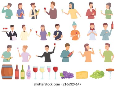 Sommelier party icons set cartoon vector. Hand champagne. Wine cheers