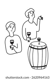 Sommelier Poster. Drinking Wine. Line art	