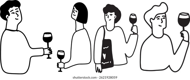 Afiche del Sommelier. Bebiendo Vino. Arte lineal	
