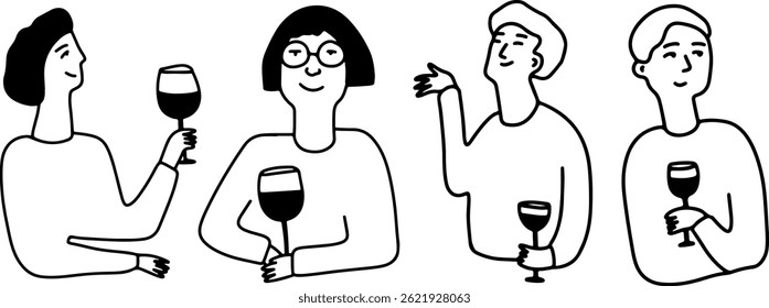 Afiche del Sommelier. Bebiendo Vino. Arte lineal	
