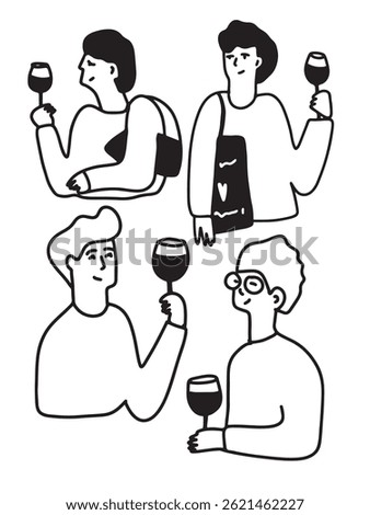 Sommelier Poster. Drinking Wine. Line art	
