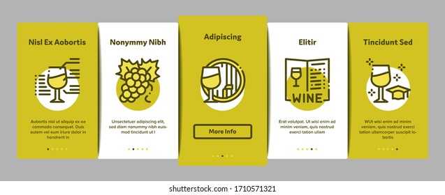 Sommelier Wine Tasting Onboarding Mobile App Page Screen Vector. Sommelier Hold Glass With Alcoholic Drink, Barrel And Corkscrew, Grape And Bottle Color Contour Illustrations