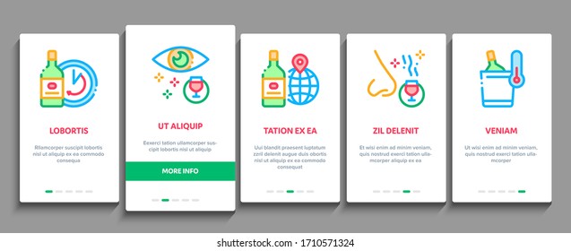 Sommelier Wine Tasting Onboarding Mobile App Page Screen Vector. Sommelier Hold Glass With Alcoholic Drink, Barrel And Corkscrew, Grape And Bottle Color Contour Illustrations
