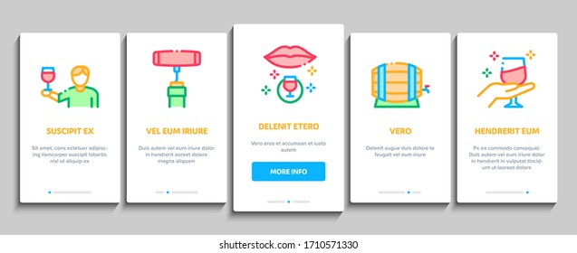 Sommelier Wine Tasting Onboarding Mobile App Page Screen Vector. Sommelier Hold Glass With Alcoholic Drink, Barrel And Corkscrew, Grape And Bottle Color Contour Illustrations