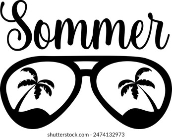 Sommer (eng: Summer) Vektorgrafik Handgezeichneter Schriftzug auf Deutsch