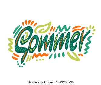 Sommer - Summer in Danish. Hand Lettering word. Handwritten modern brush typography sign. Greetings for icon, logo, badge, cards, poster, banner, tag. Colorful Vector illustration
