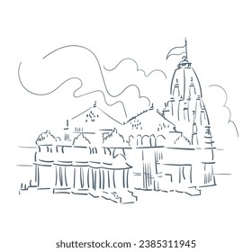 Somnath Tempel Prabhas Patan Veraval Gujarat Indien Religiöse Institution Vektorgrafik Stadt Illustration Linie Skizze einfach