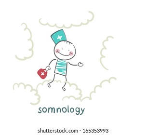 somnology flying in the sky in the clouds