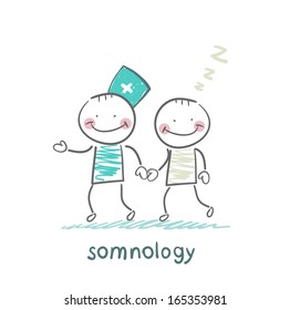 somnology  with a patient who has fallen asleep