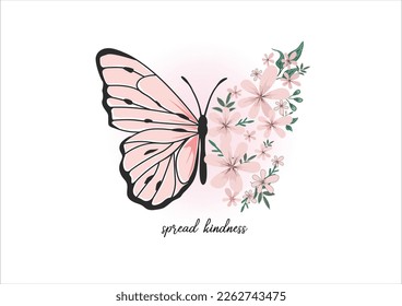 somon flower butterfly hand drawn design vector