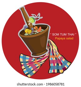 Somtum Thai Food vector. Somtum Papaya salad.  mortar vector. Thai Food vector.