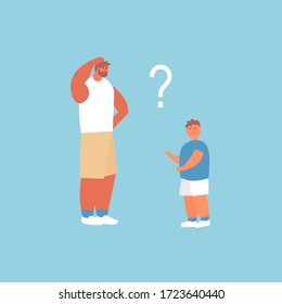 Son asks question to father. Cartoon vector illustration