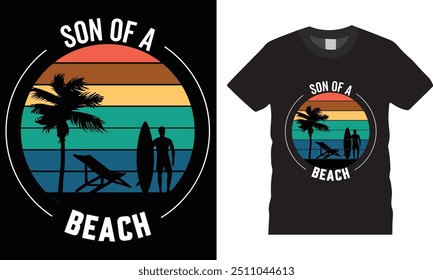 Son of a beach t shirt design. Happy father’s day T shirt design vector,Ready for print,coconut tree,chair,Swimming tools, poster, banner, Pod.