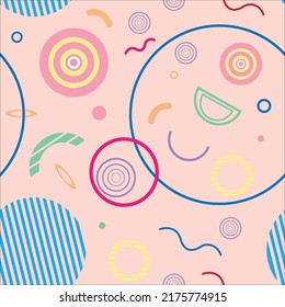 Son color background with multi-colored circles such as cyan, yellow, purple, pink, multi-sized overlapping semicircles.