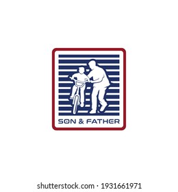Son and Father icon. A child learns to ride a bicycle