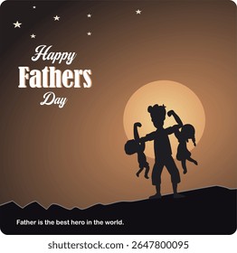 son and father with moon night background, happy international father's day concept, can be used for card, poster, website, flyer. abstract vector illustration design