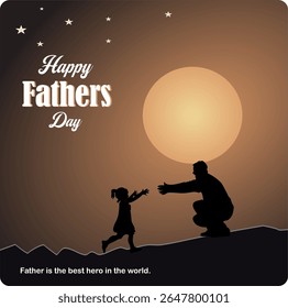 son and father with moon night background, happy international father's day concept, can be used for card, poster, website, flyer. abstract vector illustration design