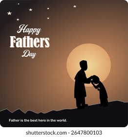 son and father with moon night background, happy international father's day concept, can be used for card, poster, website, flyer. abstract vector illustration design