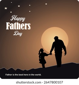 son and father with moon night background, happy international father's day concept, can be used for card, poster, website, flyer. abstract vector illustration design