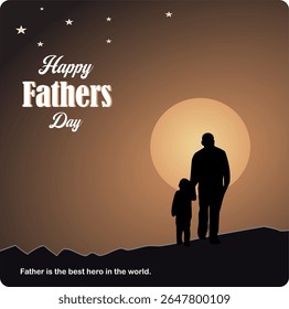 son and father with moon night background, happy international father's day concept, can be used for card, poster, website, flyer. abstract vector illustration design