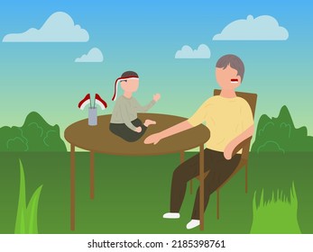 son and father talking about independence day