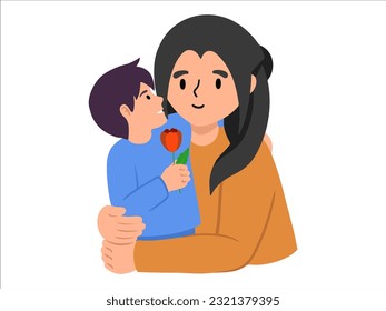 son gives Mom flower or avatar icon illustration