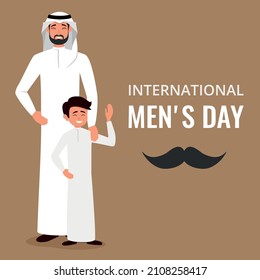 Son with his father, happy international men's day concept, can be use for card, poster, website, brochure background. vector illustration