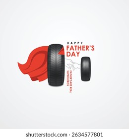 Son holding father's hands and tier with super hero apron, My father is hero,  Father's Day logo mnemonic typo Social Media Creative concept idea post web banner poster template card art design 