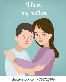 The son is hugging his mother. Mothers Day