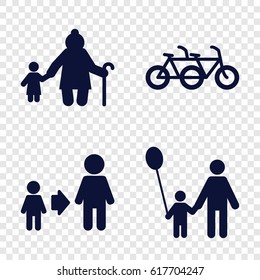 Son icons set. set of 4 son filled icons such as old woman and child