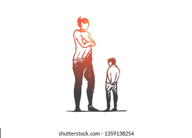 Son, mother, angry, parent, upset concept. Hand drawn mother scolds her son concept sketch. Isolated vector illustration.