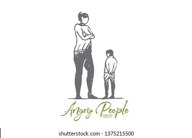 Son, mother, angry, parent, upset concept. Hand drawn mother scolds her son concept sketch. Isolated vector illustration.