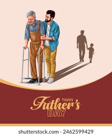 son on his father helping to walking background, happy international father's day concept, can be use for card, poster, website, brochure. vector illustration design