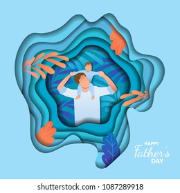 Son on his father shoulders, happy international father's day concept, can be use for card, poster, website, brochure background. vector illustration